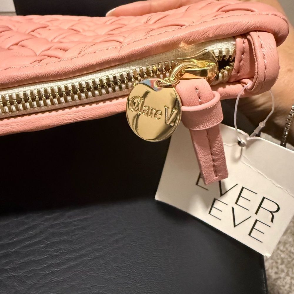 Clare V Puffy Woven Leather Clutch with Tabs in blush pink NWT - Picture 2 of 8
